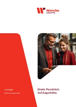 Cover des Hygiene Kataloges 2026/2027 inklusive Wencke Imagebild und Slogan "Direkt. Persönlich. Auf Augenhöhe."